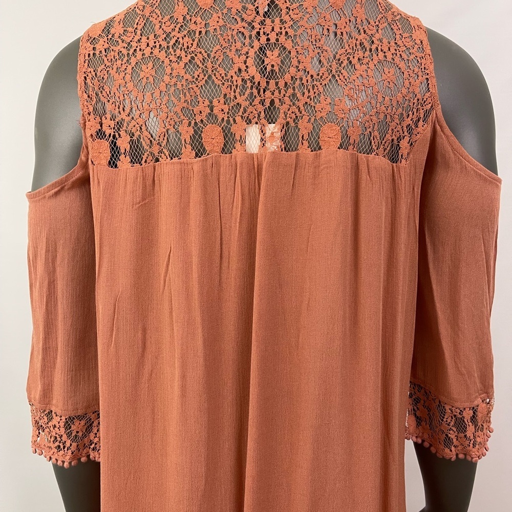 Heartloom Dress Tunic M Terracotta Rust Cold Shoulder Lace Boho Hippie Artsy - Picture 4 of 13